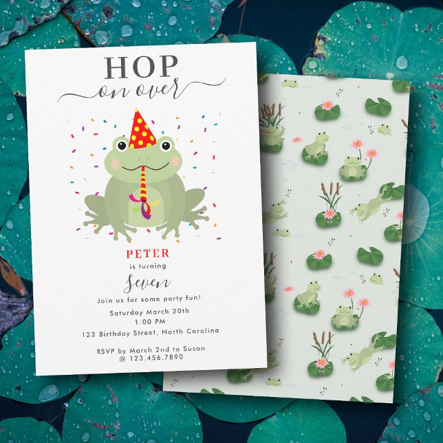 Cute Frog Party Hat Hop On Over Kids Birthday Invitation (Cute Frog Party Hat Hop On Over Kids Birthday Invitation)