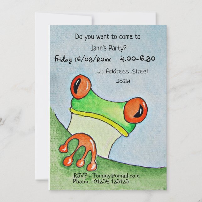 Cute Frog Party Invite (Front)