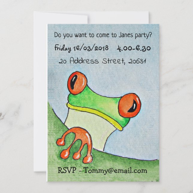 Cute Frog Party Invite (Front)
