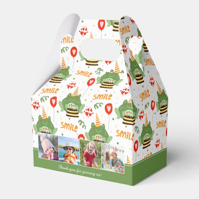 Cute Frog Pattern Happy Birthday Photo Thank You Favour Box (Front Side)