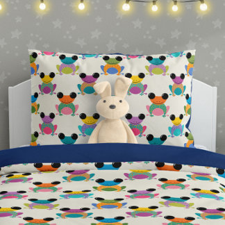 Cute Frog Pattern on Cream Pillowcase