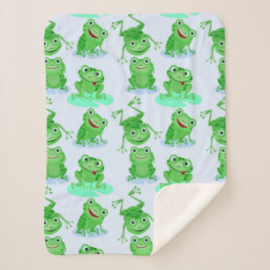 Cute Frog Pattern Sherpa Blanket