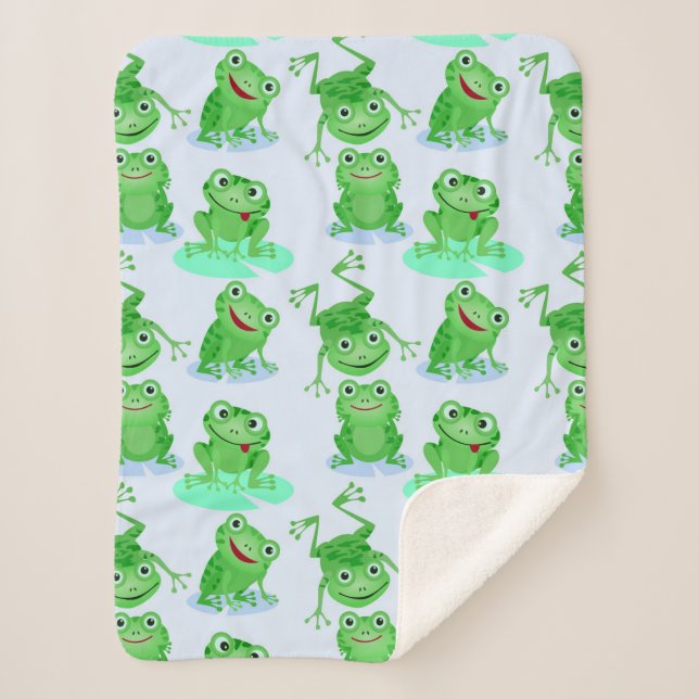 Cute Frog Pattern Sherpa Blanket (Front)