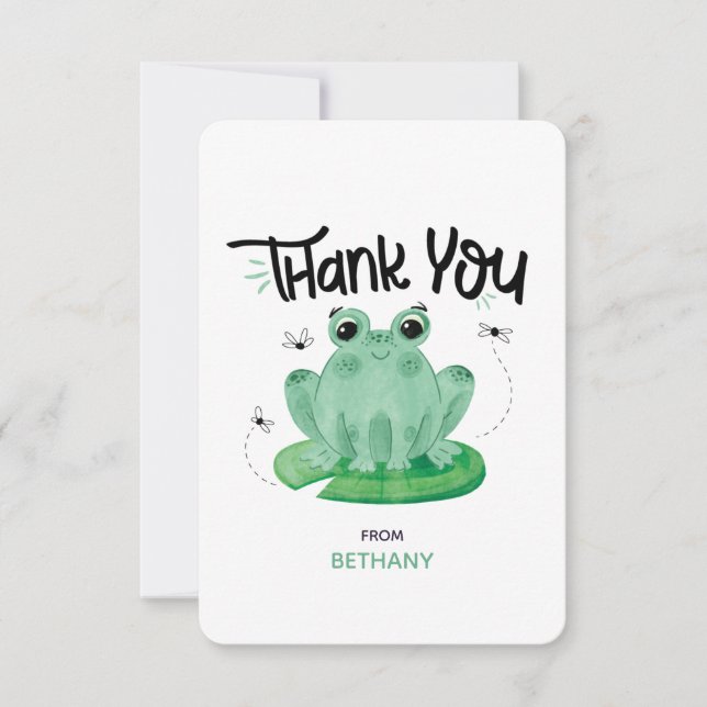Cute Frog Personalised Flat Thank You Card (Front)