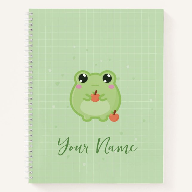 Cute frog Personalised notebook, green journal (Front)