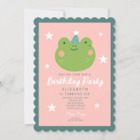 Cute Frog Pink Green Purple Stars Birthday