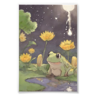 Cute Frog Playful Near the Flowers Photo Print