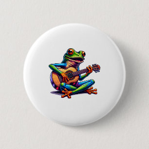 Cute Frog Playing A Guitar Dont Worry Be Hoppy _1 6 Cm Round Badge