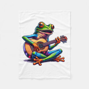 Cute Frog Playing A Guitar Dont Worry Be Hoppy _1  Fleece Blanket