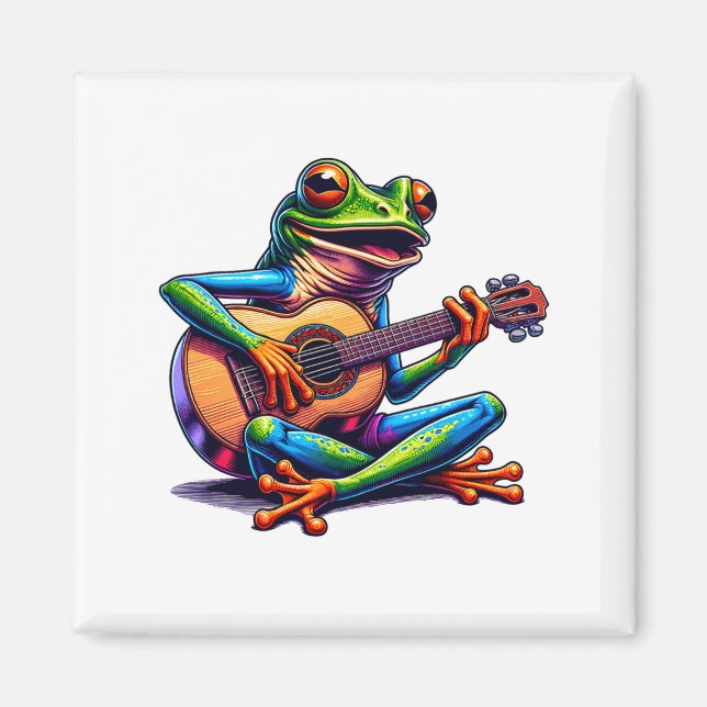 Cute Frog Playing A Guitar Dont Worry Be Hoppy _1  Magnet (Front)