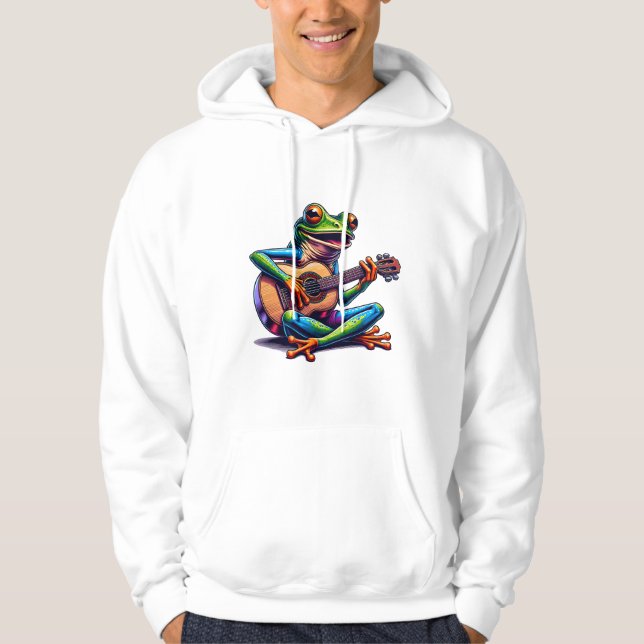 Cute Frog Playing a Guitar Hoodie (Front)