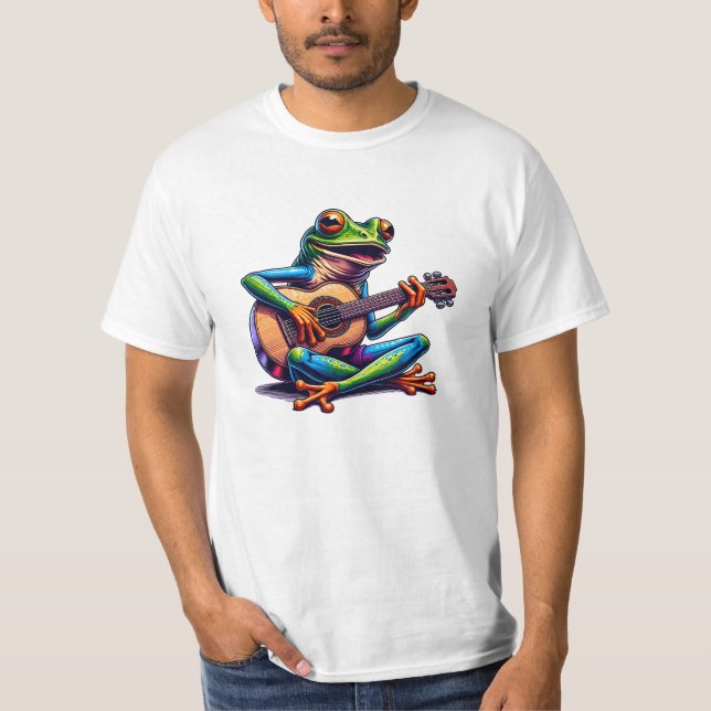 Cute Frog Playing a Guitar T-Shirt (Front)