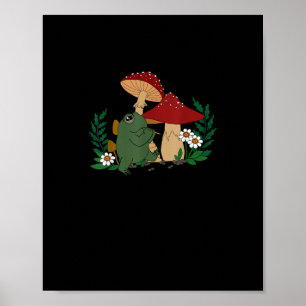 Cute Frog Playing Flute Cottagecore Goblincore Aes Poster