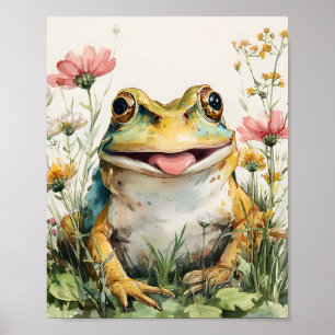 Cute Frog Poster – Whimsical Cottagecore Wall Art 