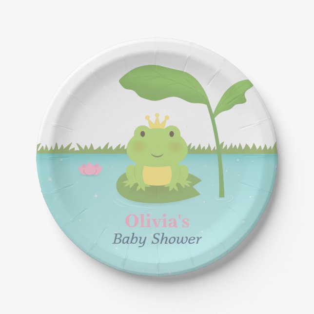 Cute Frog Prince Boy Baby Shower Supplies Paper Plate (Front)