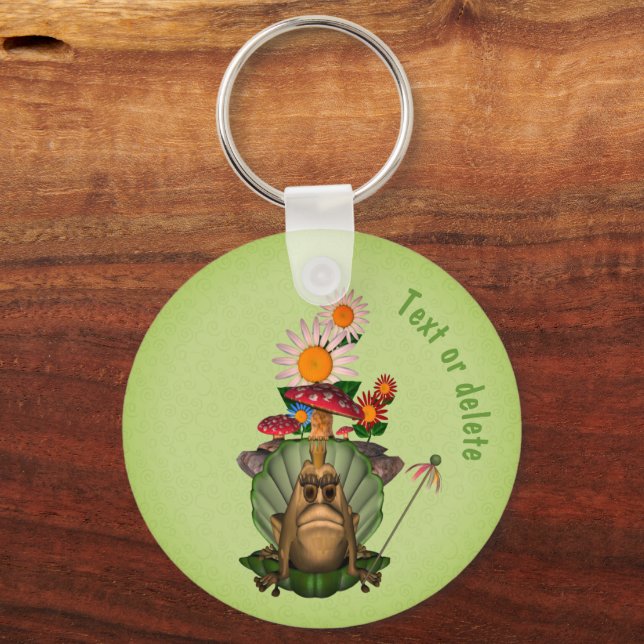 Cute Frog Princess On Throne Personalised Key Ring (Front)