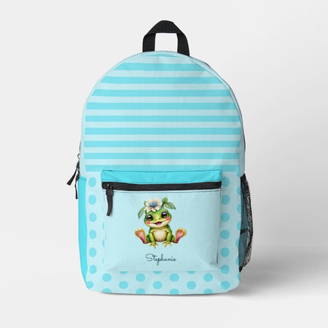 Cute Frog  Printed Backpack (Front)