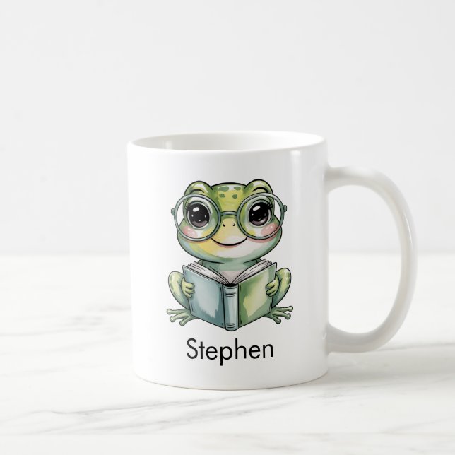 Cute Frog Reading a Book Custom Coffee Mug (Right)
