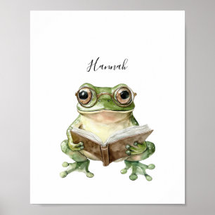 Cute Frog Reading Poster Print