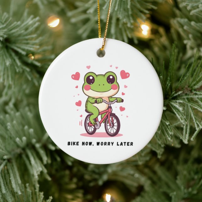 Cute Frog Riding Bicycle | Funny Frog Lover Gift Ceramic Tree Decoration (Tree)
