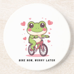 Cute Frog Riding Bicycle Funny Frog Lover Gift Coaster