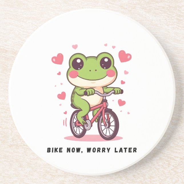 Cute Frog Riding Bicycle | Funny Frog Lover Gift Coaster (Front)