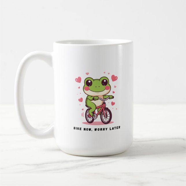 Cute Frog Riding Bicycle | Funny Frog Lover Gift Coffee Mug (Left)