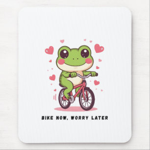 Cute Frog Riding Bicycle   Funny Frog Lover Gift Mouse Mat