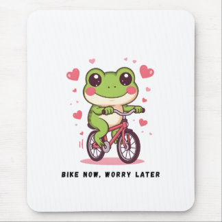 Cute Frog Riding Bicycle | Funny Frog Lover Gift Mouse Mat