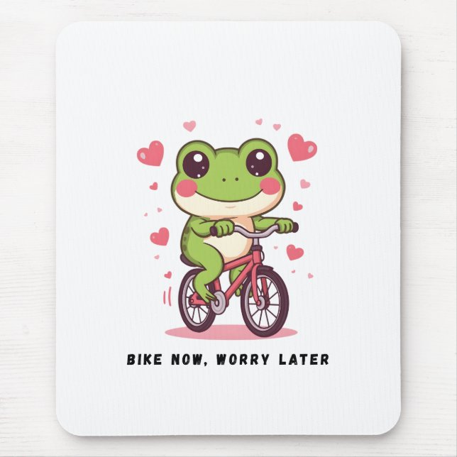 Cute Frog Riding Bicycle | Funny Frog Lover Gift Mouse Mat (Front)