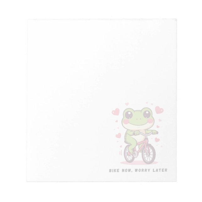Cute Frog Riding Bicycle | Funny Frog Lover Gift Notepad (Front)