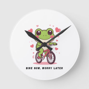 Cute Frog Riding Bicycle Funny Frog Lover Gift Round Clock