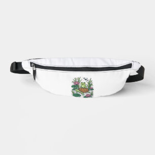 Cute Frog Riding Turtle Pond Vintage Vector Art_1 Bum Bags