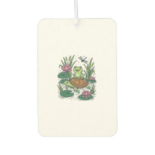 Cute Frog Riding Turtle Pond Vintage Vector Art_1 Car Air Freshener