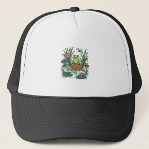 Cute Frog Riding Turtle Pond Vintage Vector Art_1 Trucker Hat