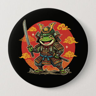 Cute Frog Samurai Cartoon Animal Warrior Design 10 Cm Round Badge