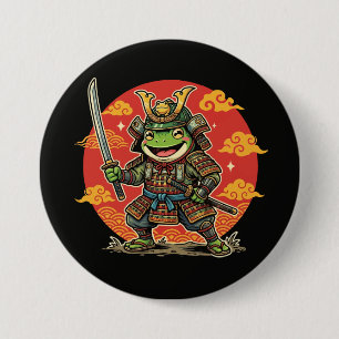 Cute Frog Samurai Cartoon Animal Warrior Design 7.5 Cm Round Badge