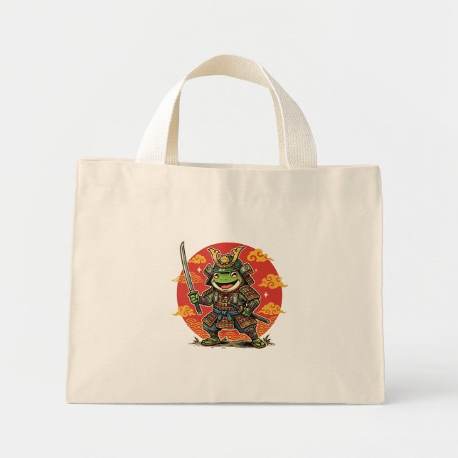 Cute Frog Samurai Cartoon Animal Warrior Design Mini Tote Bag (Front)