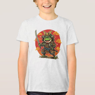 Cute Frog Samurai Cartoon Animal Warrior Design Tri-Blend Shirt