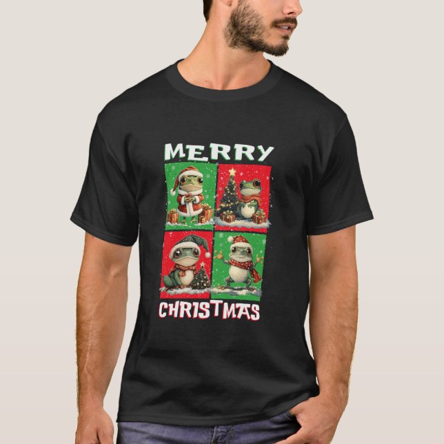 Cute Frog Santa Animals Lover Merry Christmas Tree T-Shirt (Front)