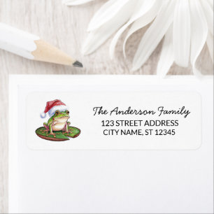 Cute Frog Santa Hat Christmas Return Address