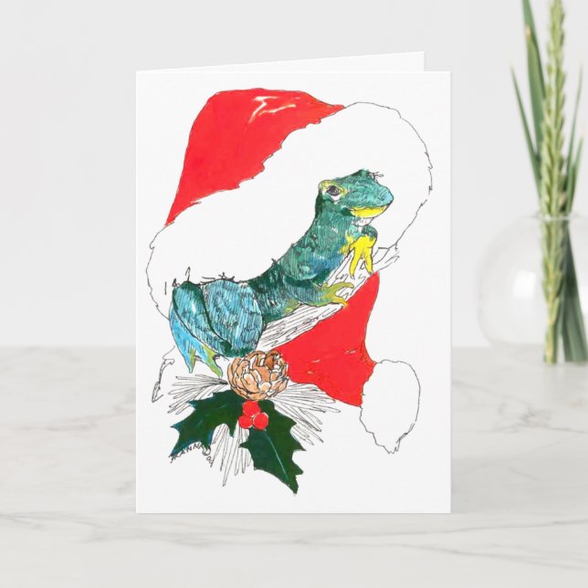 Cute Frog Santas Hat Wildlife Christmas Card (Front)