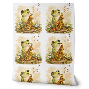 Cute Frog Saxophone Pattern Wallpaper Kids