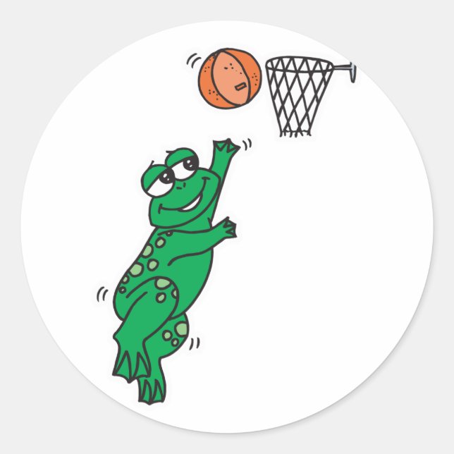 cute frog shooting basket classic round sticker (Front)