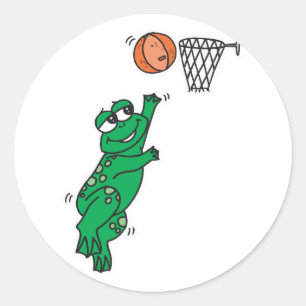 cute frog shooting basket classic round sticker