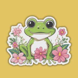 Cute Frog Sitting in Flowers Waterproof