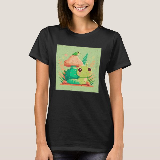 Cute Frog Snail Illustration Shell Friends Women K T-Shirt (Front)