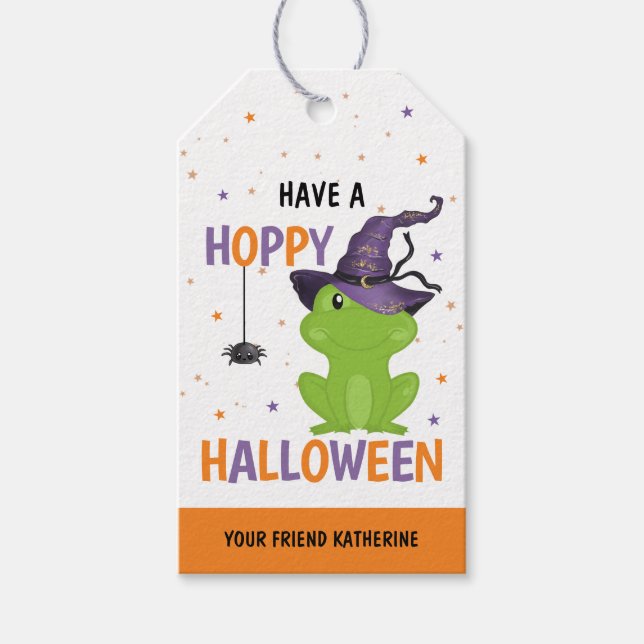 Cute Frog & Spider Kids Hoppy Halloween Favour Tag (Front)
