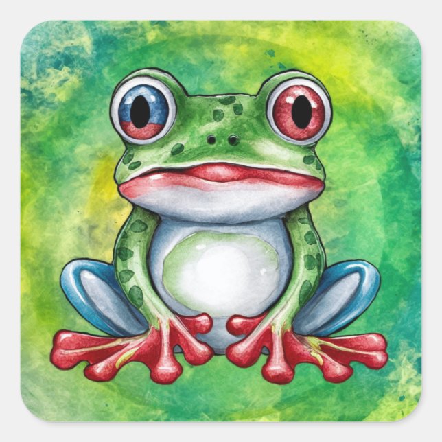 Cute Frog Square Sticker (Front)