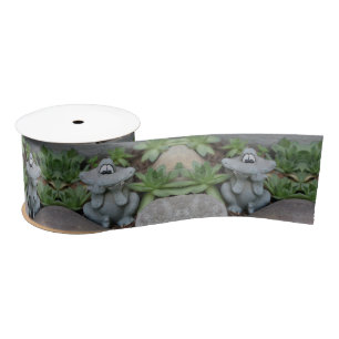 Cute Frog Succulent Garden Satin Ribbon